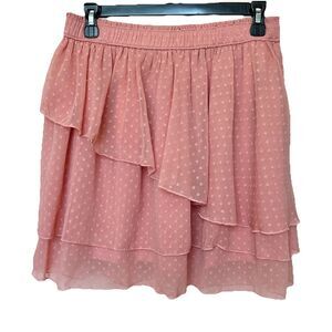 Abercrombie & Fitch Mini Skirt Lg Pink Swiss Dots Tiered Flowy Flouncy Pull On